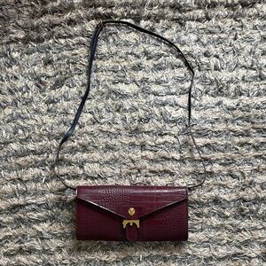 Anne Klein Burgundy Croc-Embossed Clutch Removable Shoulder Strap
